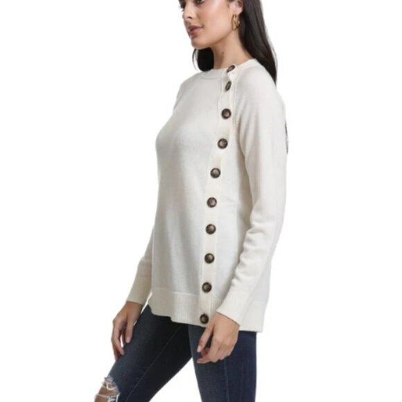 NWT NAADAM Wool Cashmere Sweater Side Button Crewneck Tunic size X-Small - Picture 2 of 8